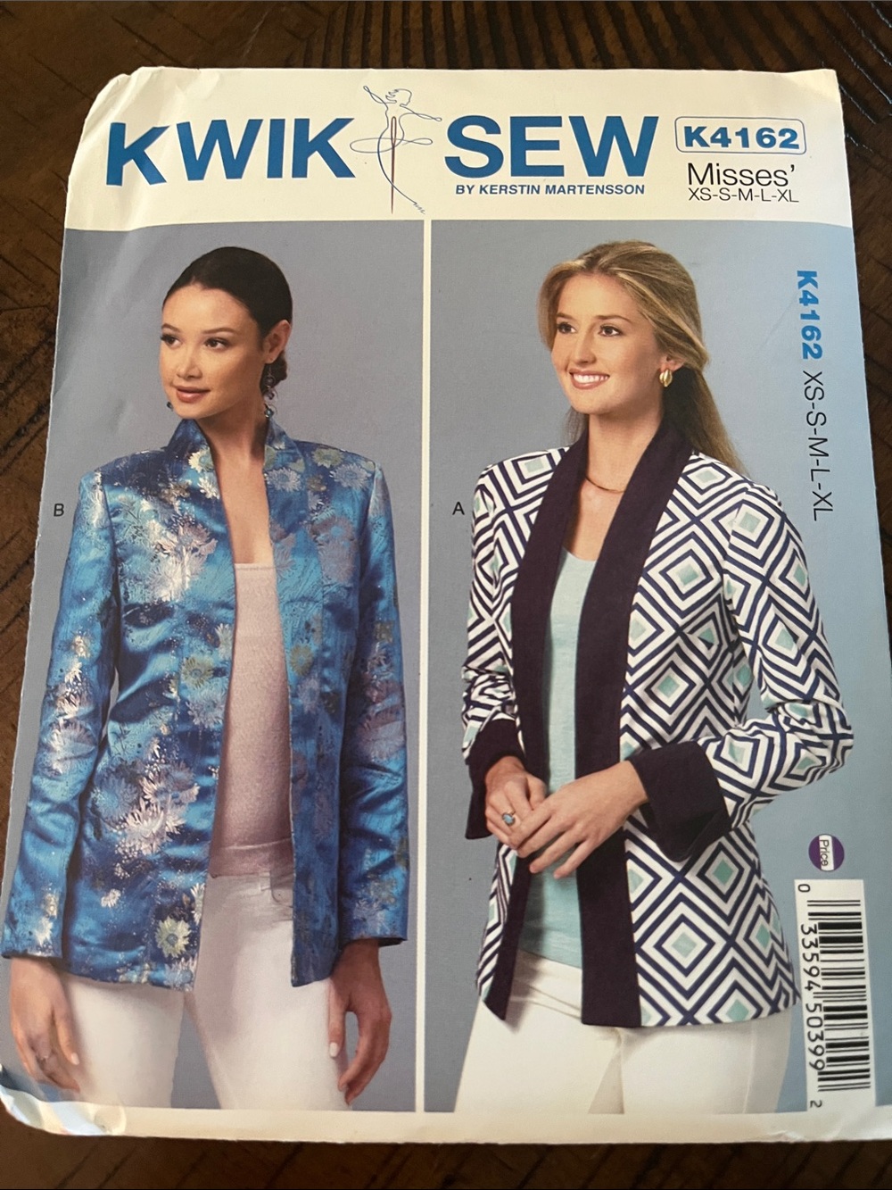 Kwik Sew Women’s Blue Patterned Blazer - Tailored Open-Front Jacket